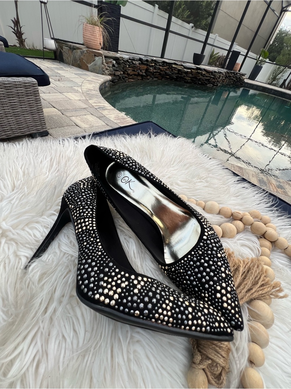 Black Studded Pointed-Toe Women's Heels